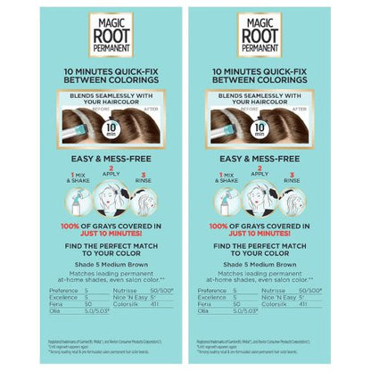 L'Oreal Paris Magic Root Permanent Hair Color Kit 5 Medium Brown (2 Count)