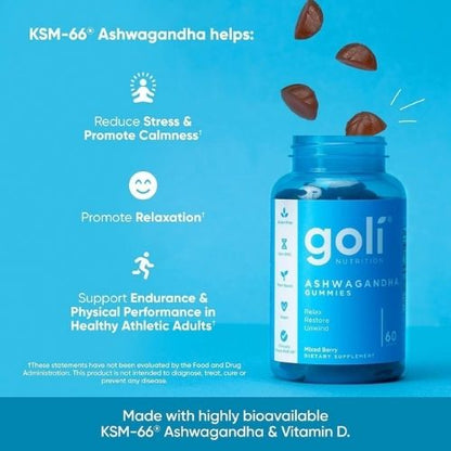 Goli Ashwagandha & Vitamin D Gummy - 60 Count - Mixed Berry, KSM-66,