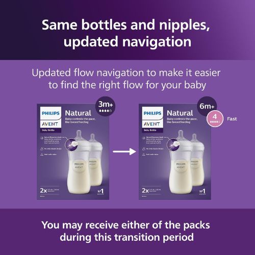 Philips Avent Natural Baby Bottles, Fast Flow, 11 oz, BPA-Free, 4-Pack