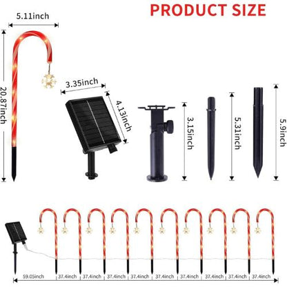 10 Pack Solar Candy Cane Pathway Lights