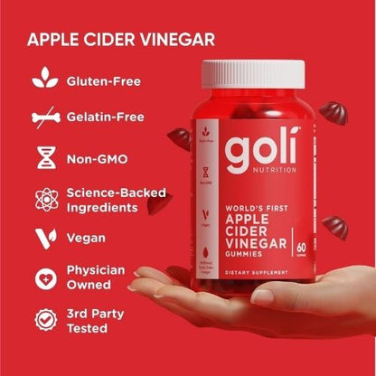 Goli Apple Cider Vinegar Gummies - Worlds First ACV Gummy 60 Gummies