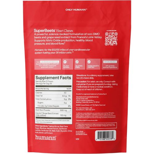 humanN SuperBeets Chews – Blood Pressure & Circulation Support, Non-GMO, 60ct