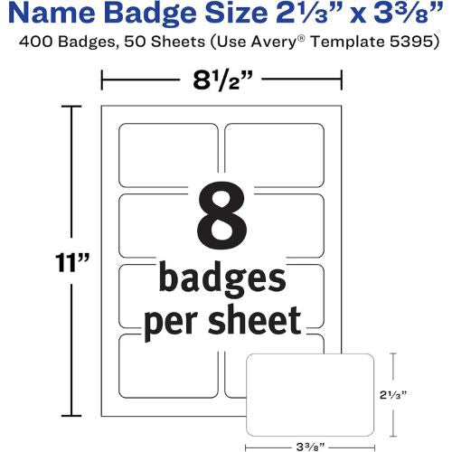 Avery® Flexible Printable Name Tags, 2-1/3" x 3-3/8", Matte White