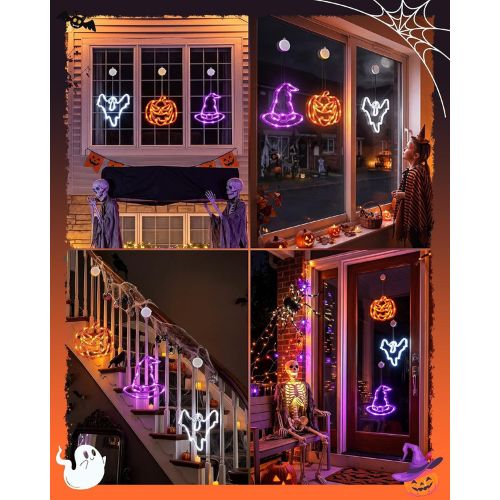 Halloween Windows Lights - Pumpkin, Ghost, Hat with Timer