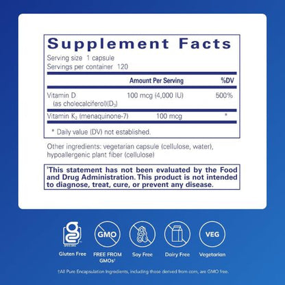 Pure Encapsulations Vitamin D3 & K2, 120 Capsules