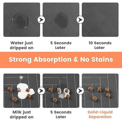 Pet Feeding Mat – 12×20", Absorbent & Waterproof (Striped Dark Gray)