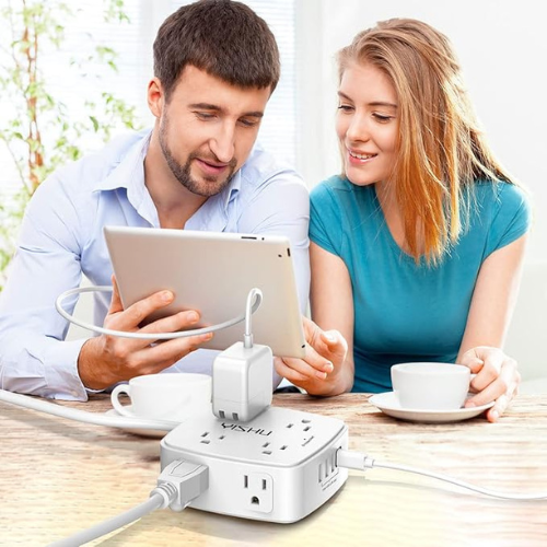 Surge Protector Power Strip – 8 Outlets, 4 USB, 6Ft Cord, White