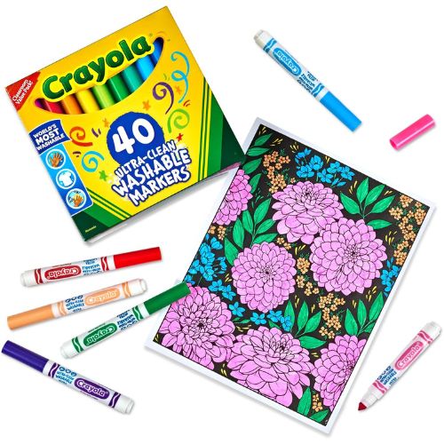 Crayola Ultra Clean Washable Markers (40ct), Teacher School Supplies for Kids