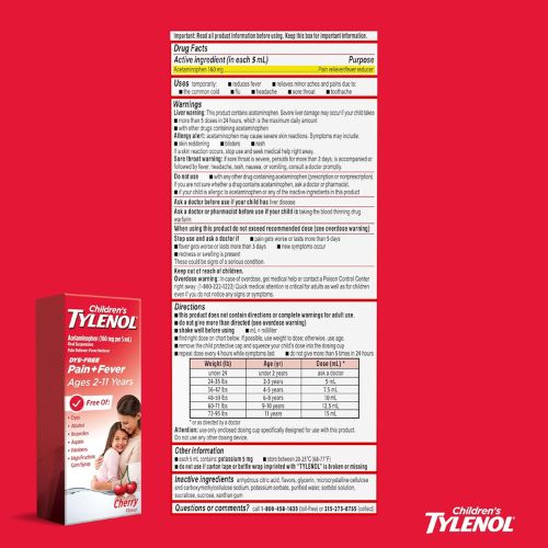 Children’s Tylenol Dye-Free Acetaminophen Oral Suspension, Cherry, 8 fl. oz