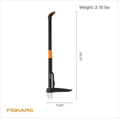 Fiskars Deluxe Stand-Up Weed Puller Tool, 4 Serrated Stainless Steel Claws