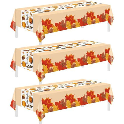 Thanksgiving Tablecloth, 3 Pack Disposable Plastic