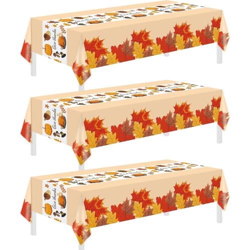 Thanksgiving Tablecloth, 3 Pack Disposable Plastic