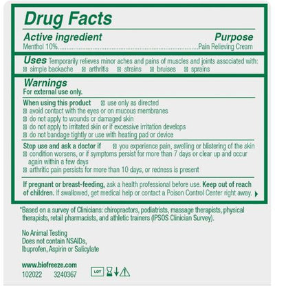 Biofreeze Pain Relief Cream for Knee, Neck, Hip, Joint, Shoulder