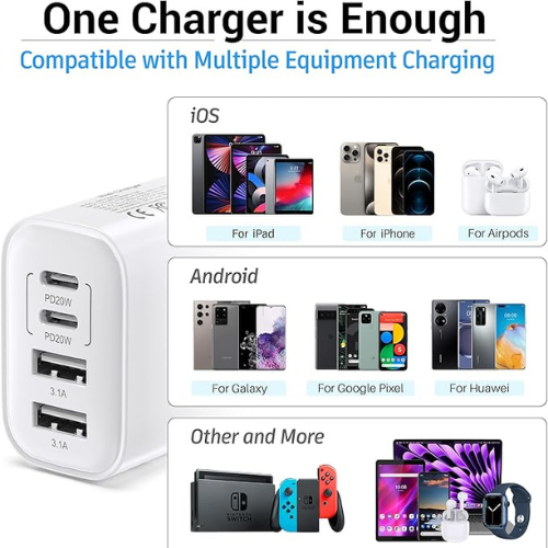 TT&C 40W USB-C Wall Charger – 4-Port PD+QC Fast Charging Block