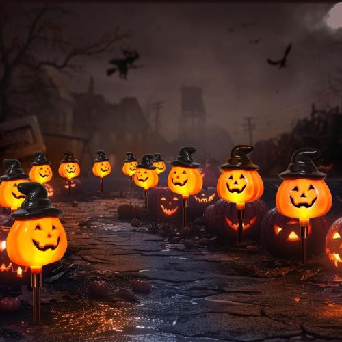 6 Pack Solar Jack O Lantern Stake String Lights
