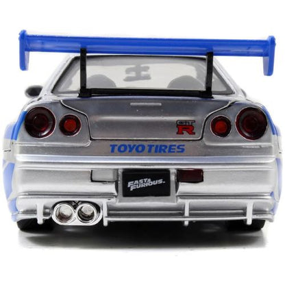 Jada Toys Fast & Furious Brian’s 2002 Nissan Skyline R34 Die-Cast Car – 1:24 Scale, Silver & Blue
