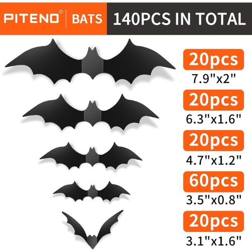 Piteno® 140Pcs Bats Halloween Decorations