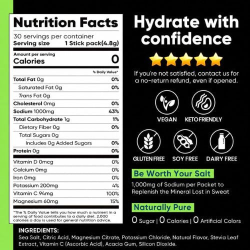 Venture Pal High Sodium Sugar-Free Electrolytes Powder Packets, 30 Sticks