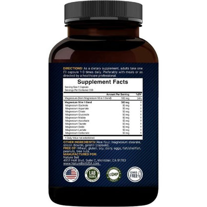 NatureBell Magnesium Complex 10-in-1, 500 mg Per Serving, 300 Capsules