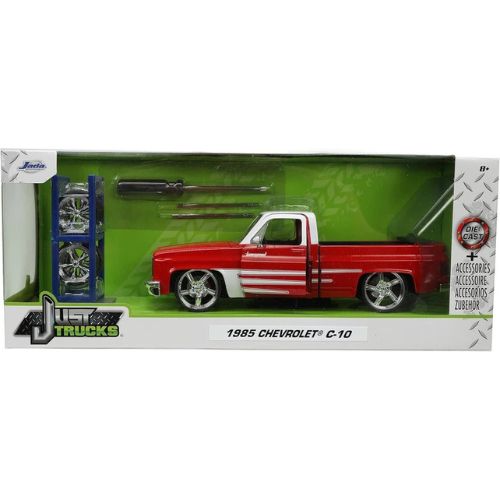 Trucks 1:2Just 4 1985 Chevy C10 Die-Cast Truck w/Tire Rack – Red/White
