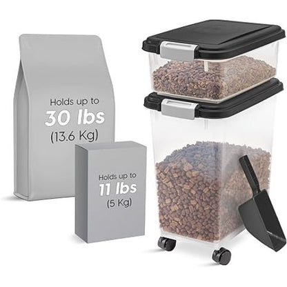 IRIS Pet Food Storage Combo – 30lb + 11lb Airtight Bins (Black)