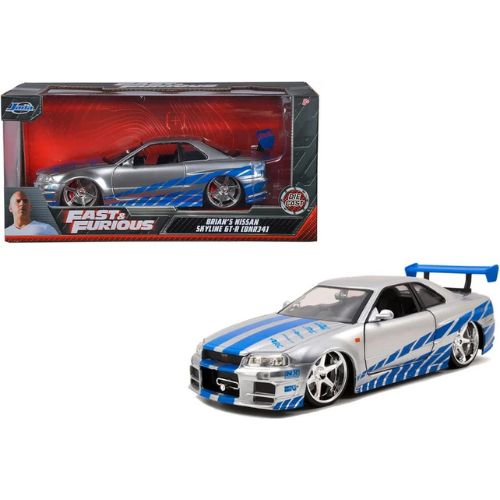 Jada Toys Fast & Furious Brian’s 2002 Nissan Skyline R34 Die-Cast Car – 1:24 Scale, Silver & Blue