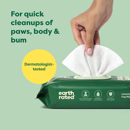 Earth Rated Pet Wipes – 100ct, Hypoallergenic & Unscented Grooming Wipes