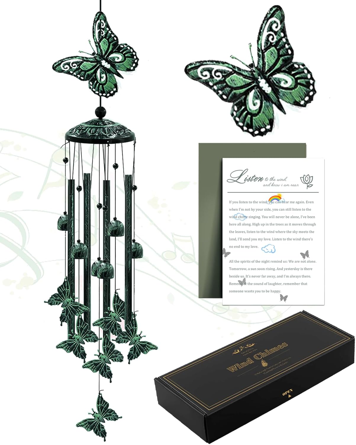 33" Green Butterfly Outdoor Wind Chimes