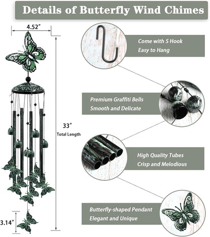 33" Green Butterfly Outdoor Wind Chimes