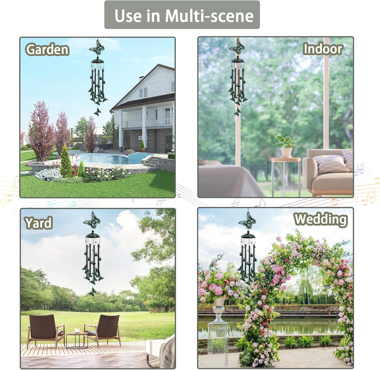 33" Green Butterfly Outdoor Wind Chimes