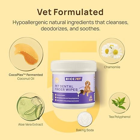 HICC Pet Teeth Wipes – Finger Toothbrush Wipes for Dogs & Cats, Plaque & Breath Care