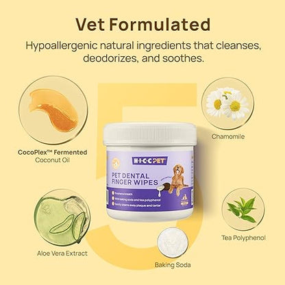HICC Pet Teeth Wipes – Finger Toothbrush Wipes for Dogs & Cats, Plaque & Breath Care