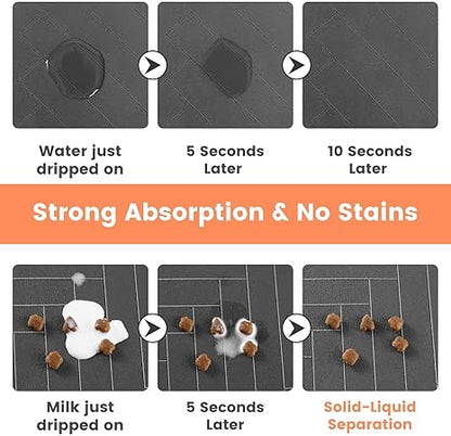 Pet Feeding Mat – 12×20", Absorbent & Waterproof (Striped Dark Gray)