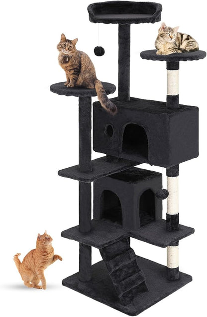 FDW Cat Tree – 54" Multi-Level Tower with Scratching Posts & Cozy Condo (Dark Gray)