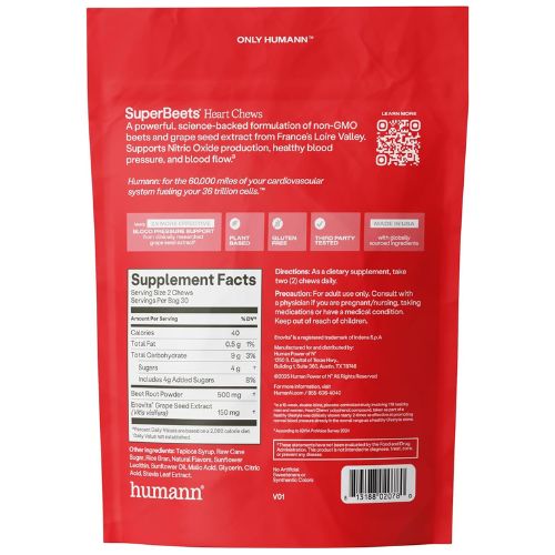 humanN SuperBeets Chews – Blood Pressure & Circulation Support, Non-GMO, 120ct